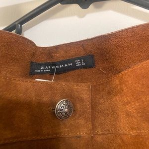 Zara 100% leather suede skirt size L